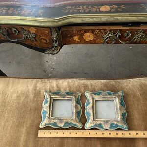 As is Decor Stand Frame Pair Vintage luxurious style Glass Front Wood Gold teal